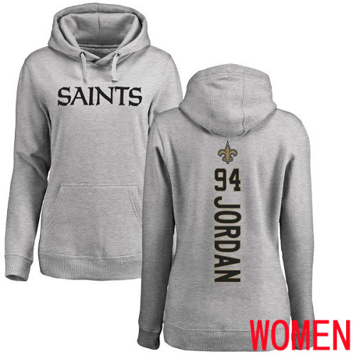 New Orleans Saints Ash Women Cameron Jordan Backer NFL Football #94 Pullover Hoodie Sweatshirts->women nfl jersey->Women Jersey
